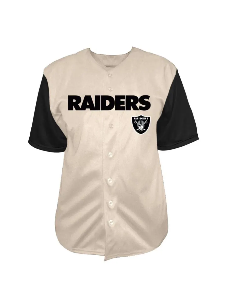 Футболка с принтом Maxx Crosby Cream Las Vegas Raiders Big Tall Baseball Button-Up Shirt Fanatics — изображение 2 из 3