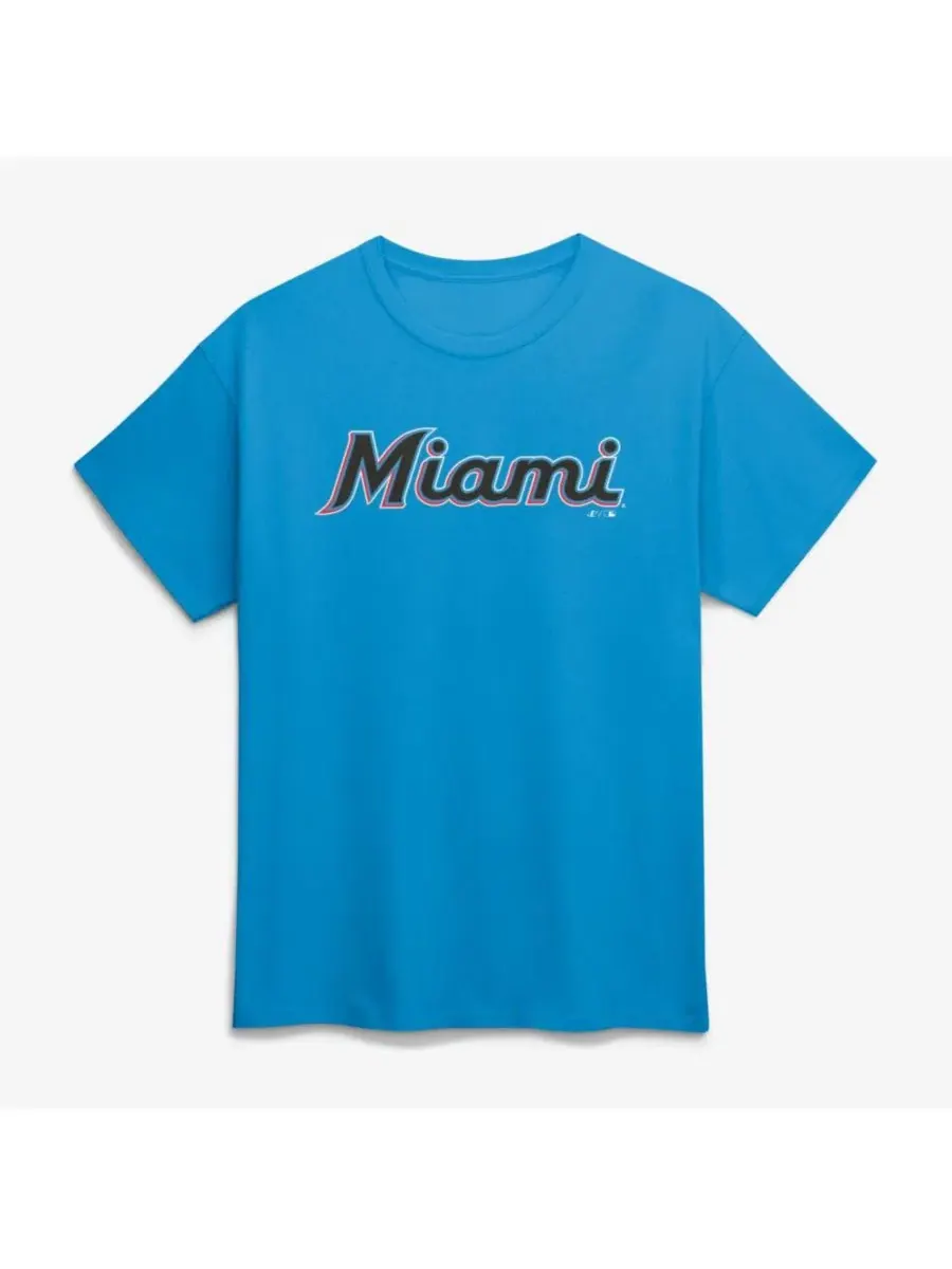 Футболка с принтом Wordmark Miami Marlins Logo Athletic — изображение 1 из 2, бирюзовый
