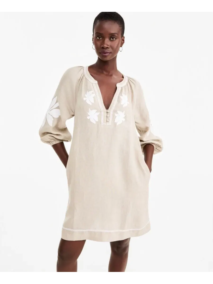 Платье-трапеция Delave Linen Appliqué Shift Dress Charter Club, Flax Delave — изображение 2 из 5