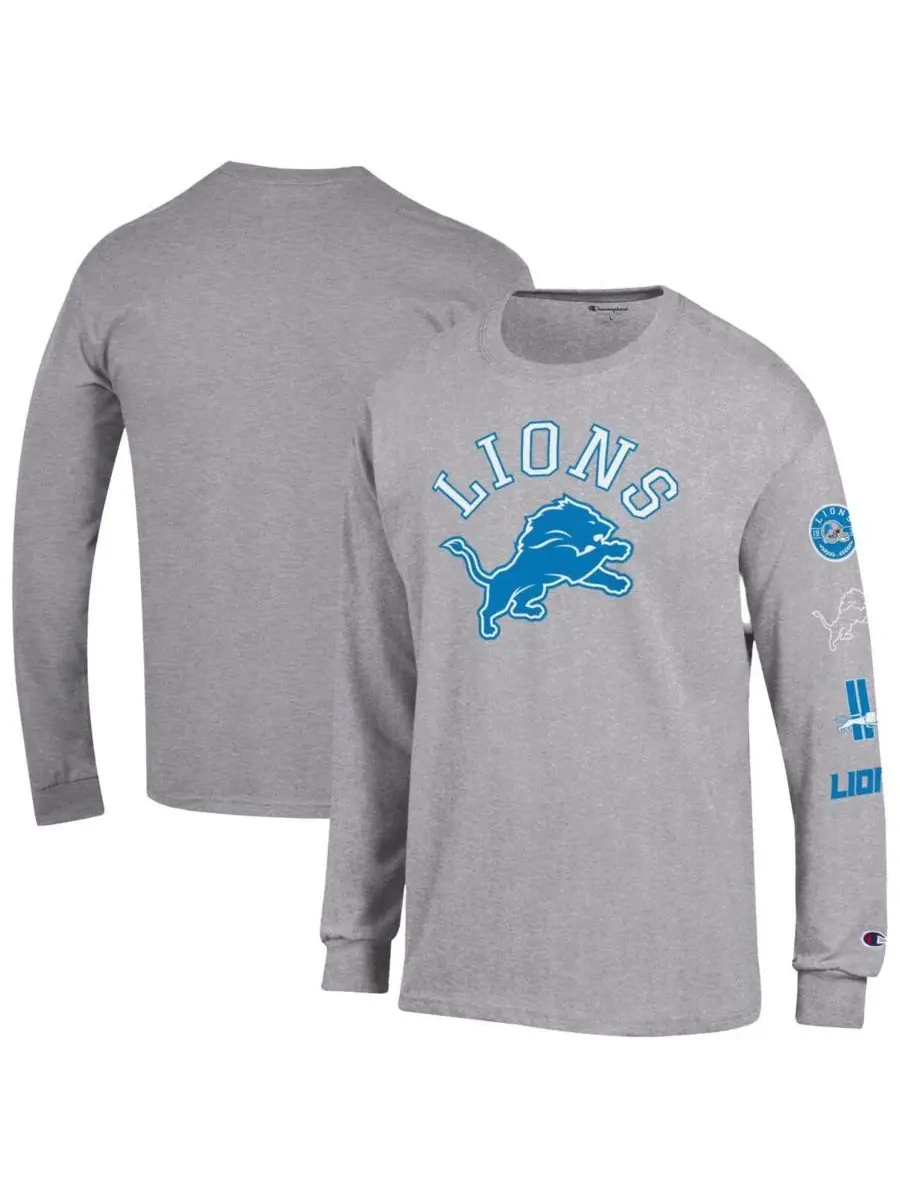 Мужская футболка с длинным рукавом цвета меланж, с эмблемой команды Detroit Lions Seal Champion — изображение 1 из 3, серый