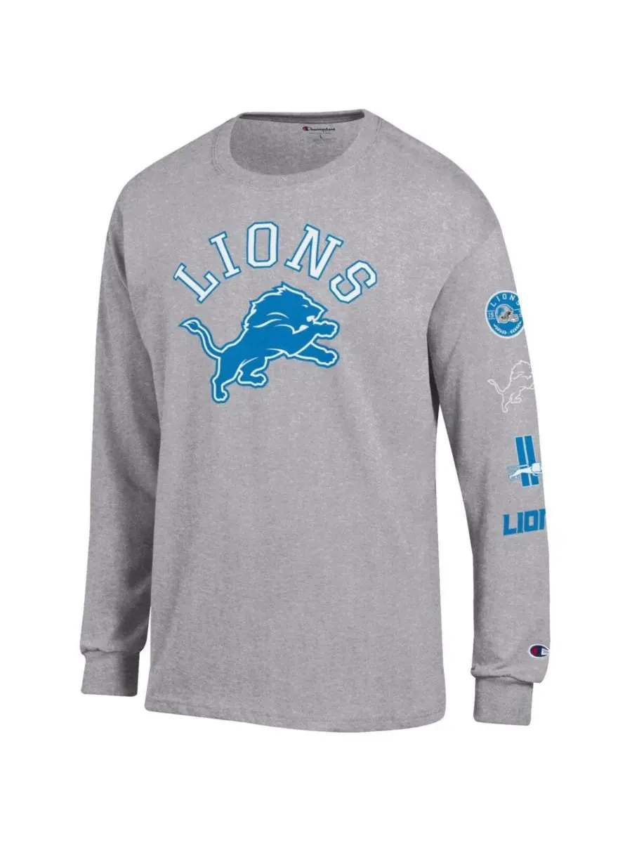 Мужская футболка с длинным рукавом цвета меланж, с эмблемой команды Detroit Lions Seal Champion — изображение 2 из 3, серый