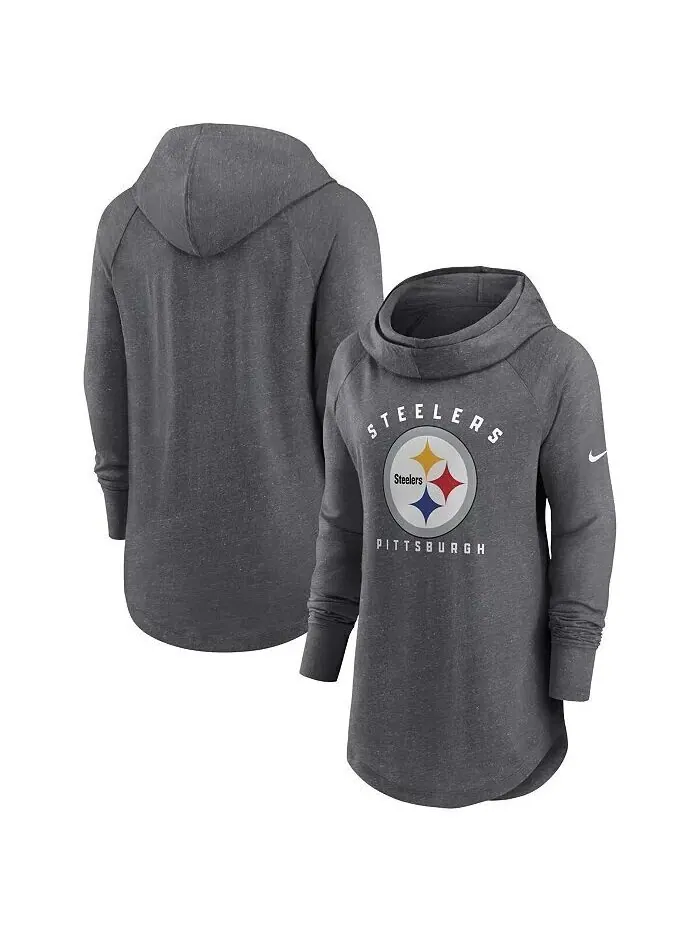 Женская толстовка Heather Charcoal Pittsburgh Steelers с воротником-трубой и реглан Nike — изображение 1 из 3