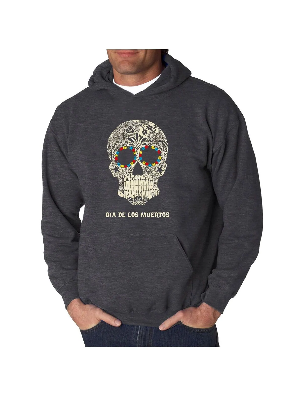 Мужская толстовка с капюшоном dia de los muertos word art LA Pop Art — изображение 1 из 2, серый