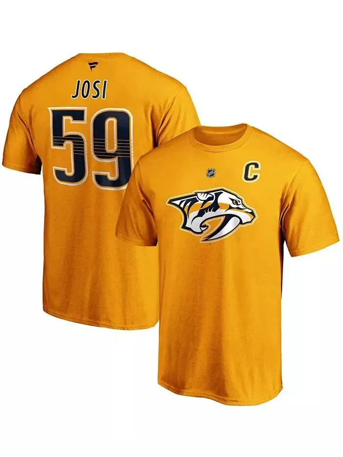 Мужская футболка Roman Josi Gold Nashville Predators с аутентичным именем и номером игрока Stack — изображение 1 из 3
