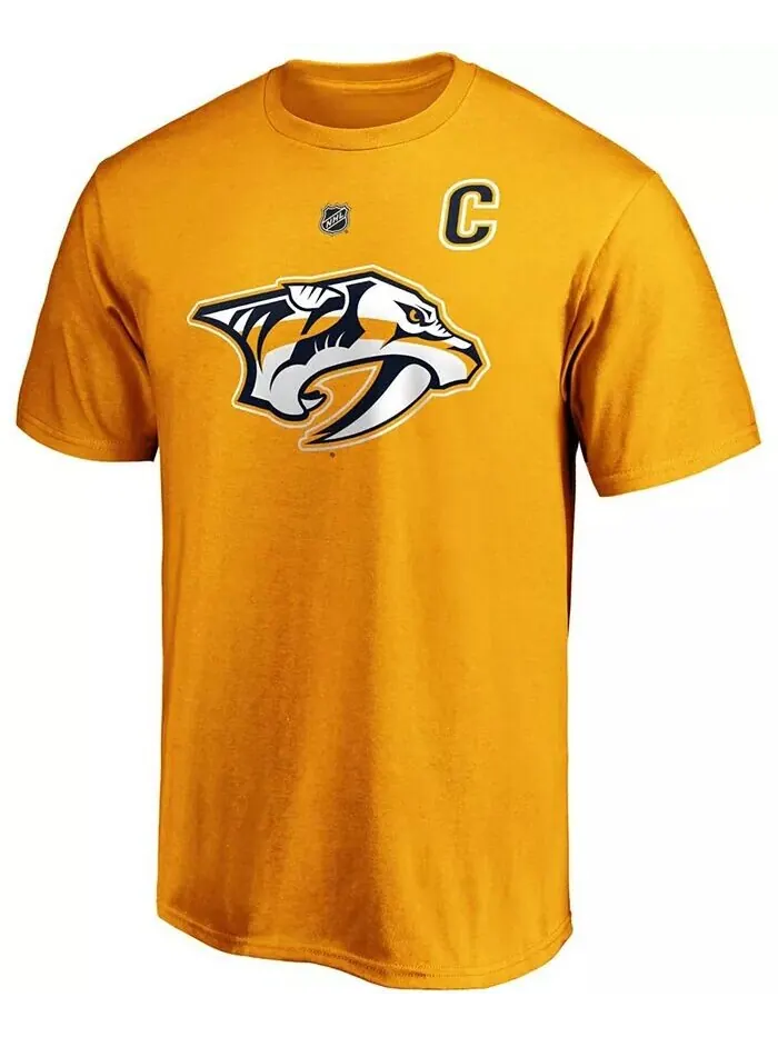 Мужская футболка Roman Josi Gold Nashville Predators с аутентичным именем и номером игрока Stack — изображение 2 из 3