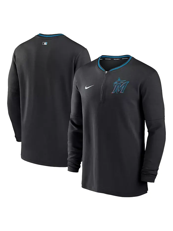 Мужская черная толстовка с полузастежкой Miami Marlins Authentic Collection Performance Nike — изображение 1 из 3
