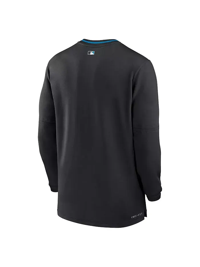 Мужская черная толстовка с полузастежкой Miami Marlins Authentic Collection Performance Nike — изображение 2 из 3