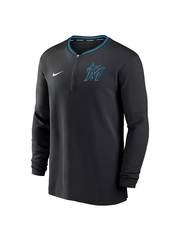 Мужская черная толстовка с полузастежкой Miami Marlins Authentic Collection Performance Nike — изображение 3 из 3