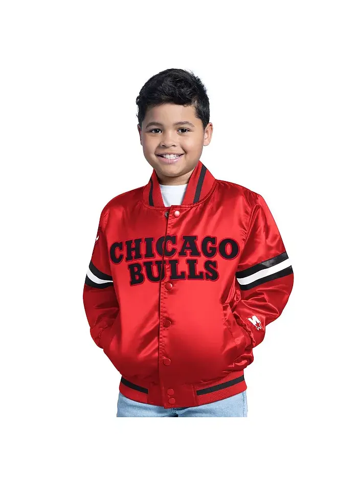 Красная бейсбольная куртка Chicago Bulls с полной застежкой на молнию для мальчиков и девочек