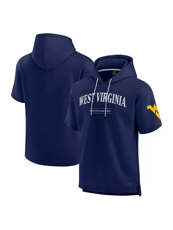 Мужская готовая толстовка с капюшоном и коротким рукавом West Virginia Mountaineers в синем цвете — изображение 1 из 3