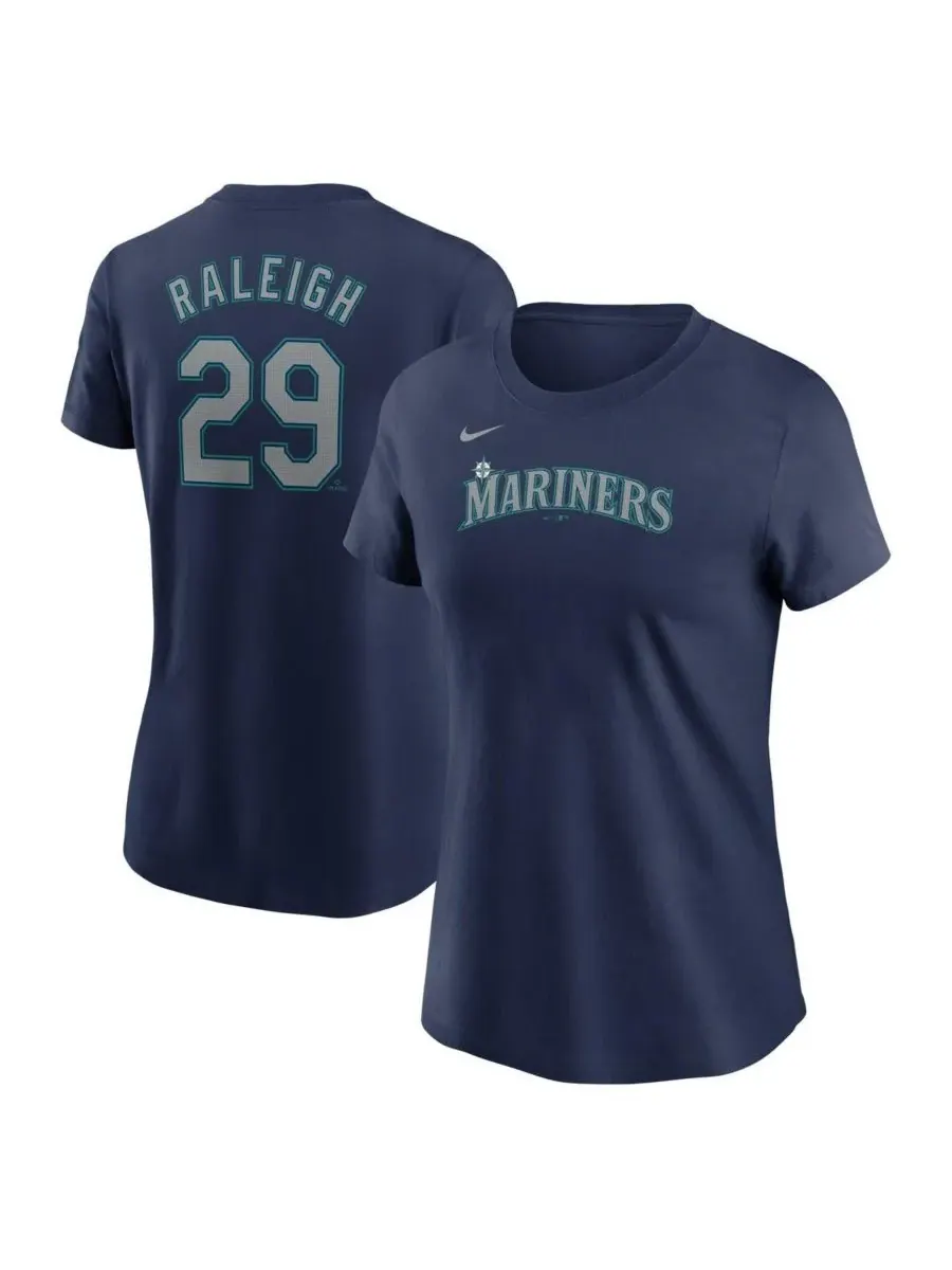 Nike Женская футболка Cal Raleigh Navy Seattle Mariners Fuse с номером и флажком — изображение 1 из 3, темно-синий