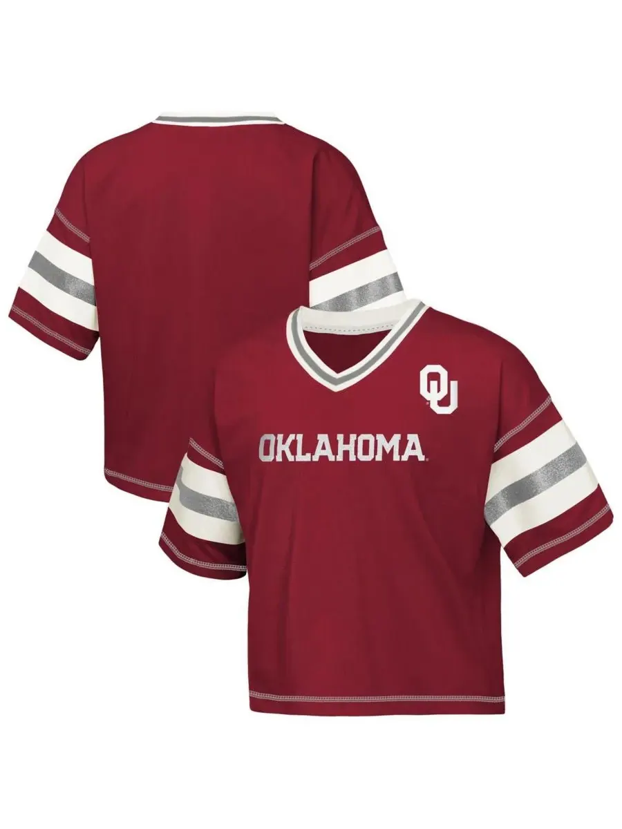 Outerstuff Футболка с V-образным вырезом в стиле «Малиновая футболка Oklahoma Sooners» для девочек — изображение 1 из 3