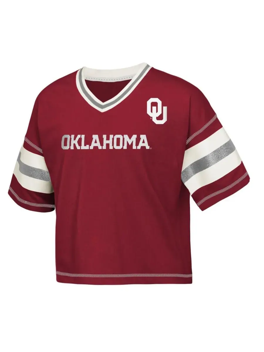 Outerstuff Футболка с V-образным вырезом в стиле «Малиновая футболка Oklahoma Sooners» для девочек — изображение 2 из 3