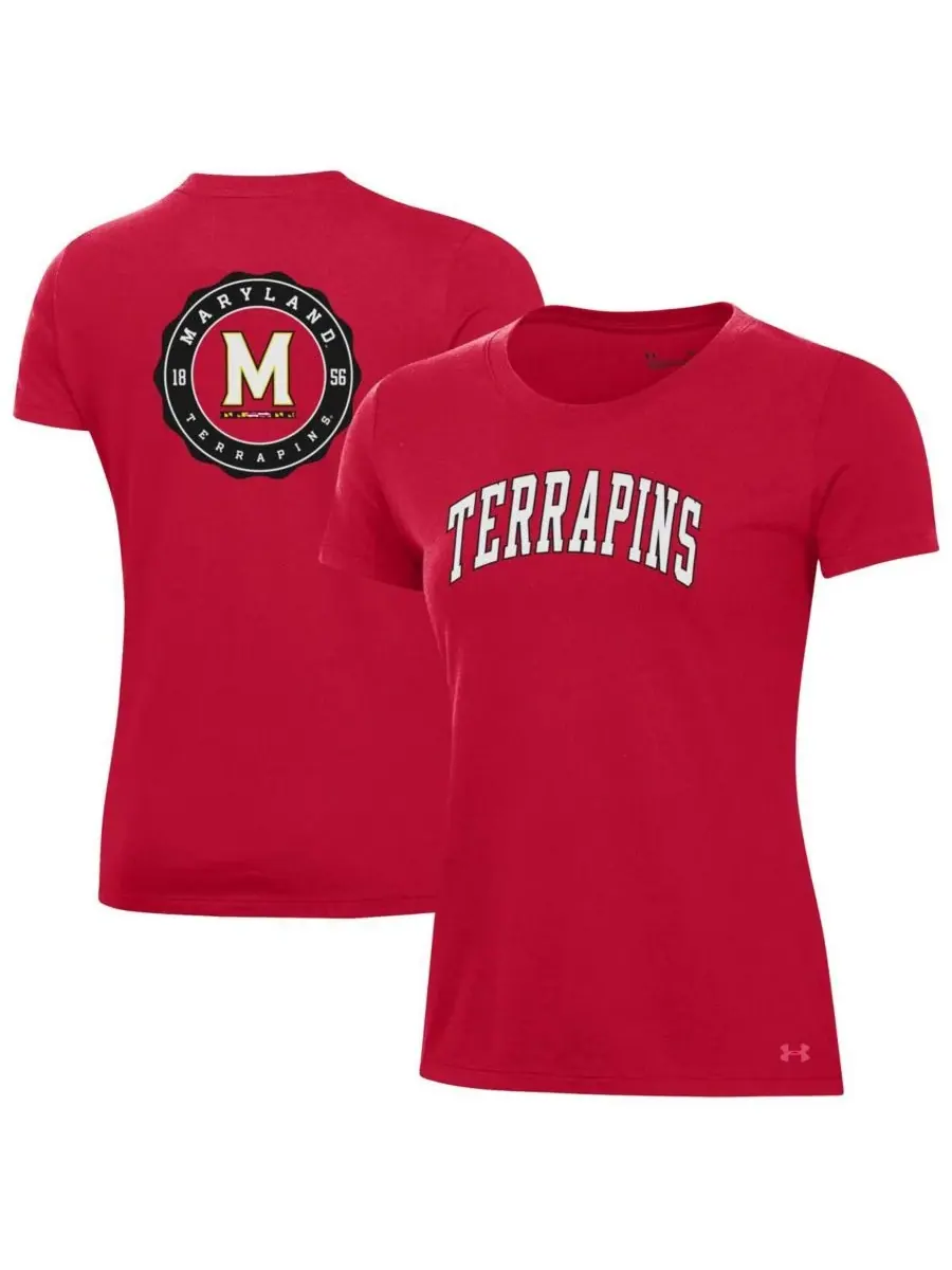 Under Armour Женская красная футболка Maryland Terrapins Essentials 2-Hit Performance — изображение 1 из 3, красный