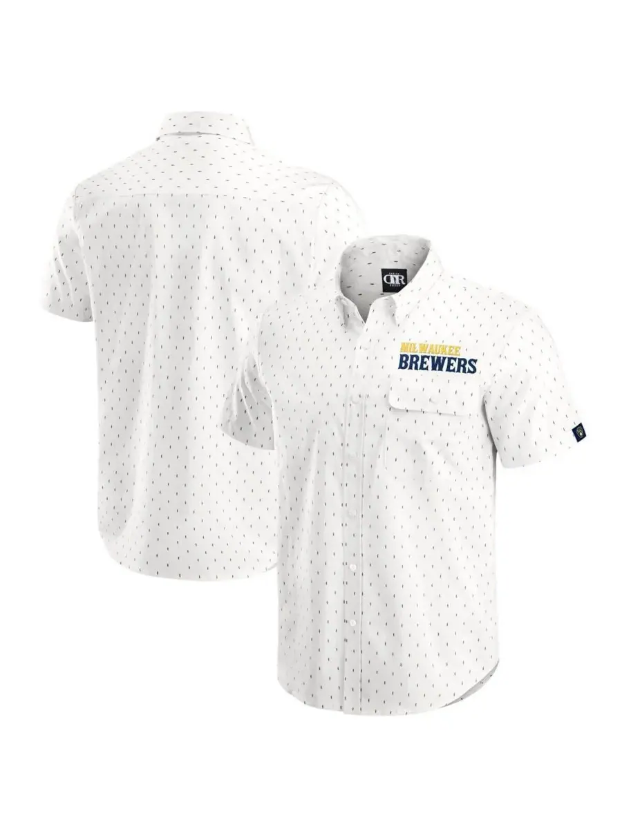 Fanatics Мужская рубашка на пуговицах кремового цвета с принтом Milwaukee Brewers из коллекции — изображение 1 из 3, бежевый