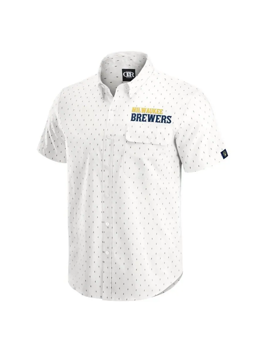 Fanatics Мужская рубашка на пуговицах кремового цвета с принтом Milwaukee Brewers из коллекции — изображение 3 из 3, бежевый
