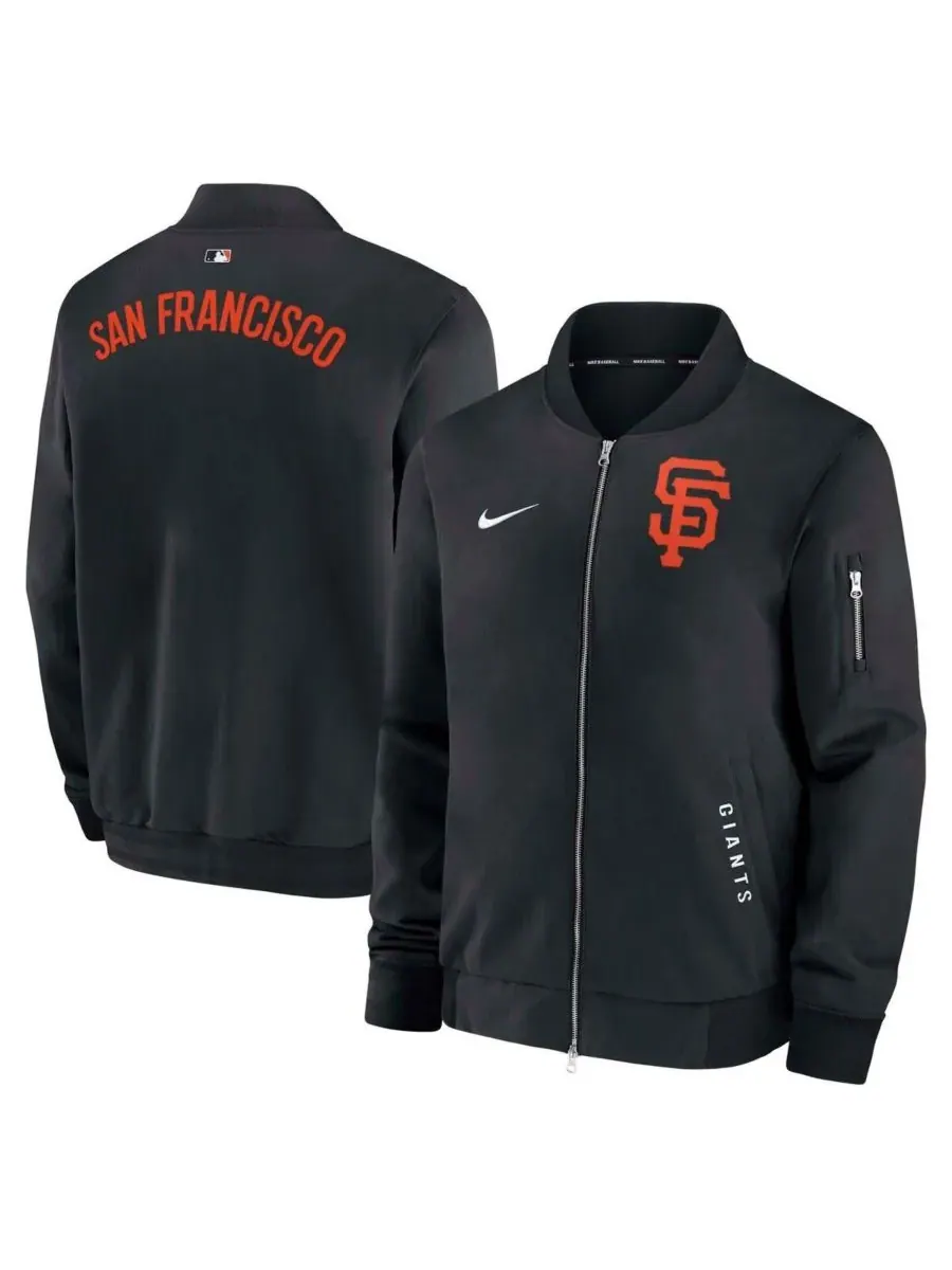 Nike Мужская черная куртка-бомбер на молнии из аутентичной коллекции San Francisco Giants Dugout — изображение 1 из 3, черный