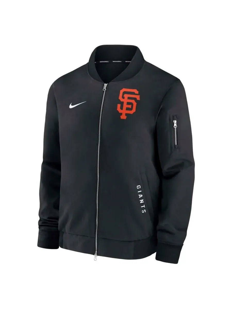 Nike Мужская черная куртка-бомбер на молнии из аутентичной коллекции San Francisco Giants Dugout — изображение 3 из 3, черный
