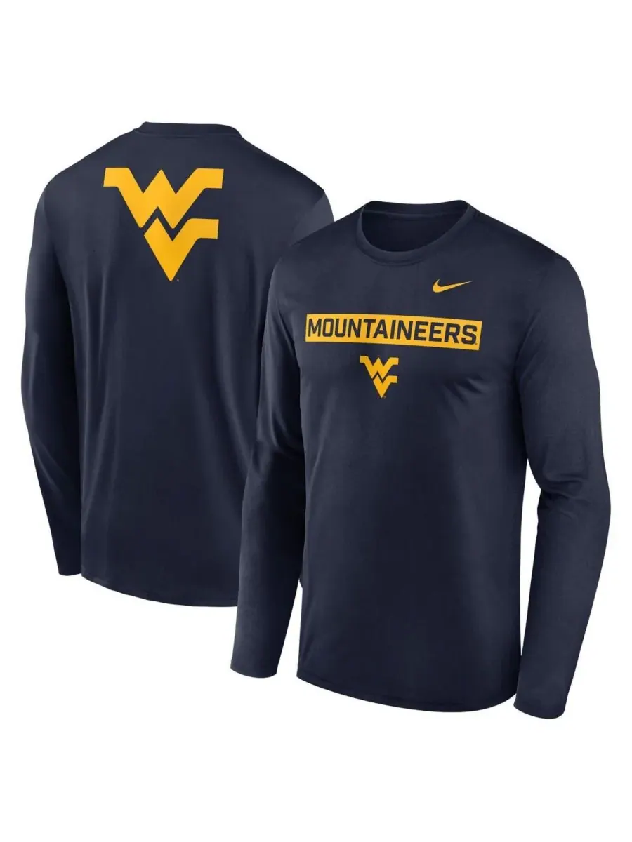 Nike Мужская темно-синяя футболка с длинным рукавом West Virginia Mountaineers Primetime Campus — изображение 1 из 3