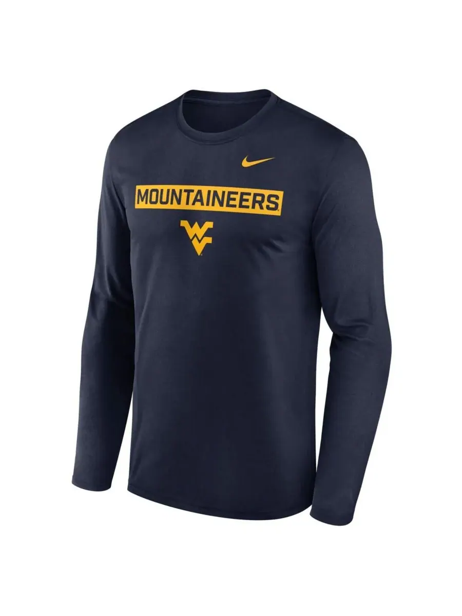 Nike Мужская темно-синяя футболка с длинным рукавом West Virginia Mountaineers Primetime Campus — изображение 2 из 3