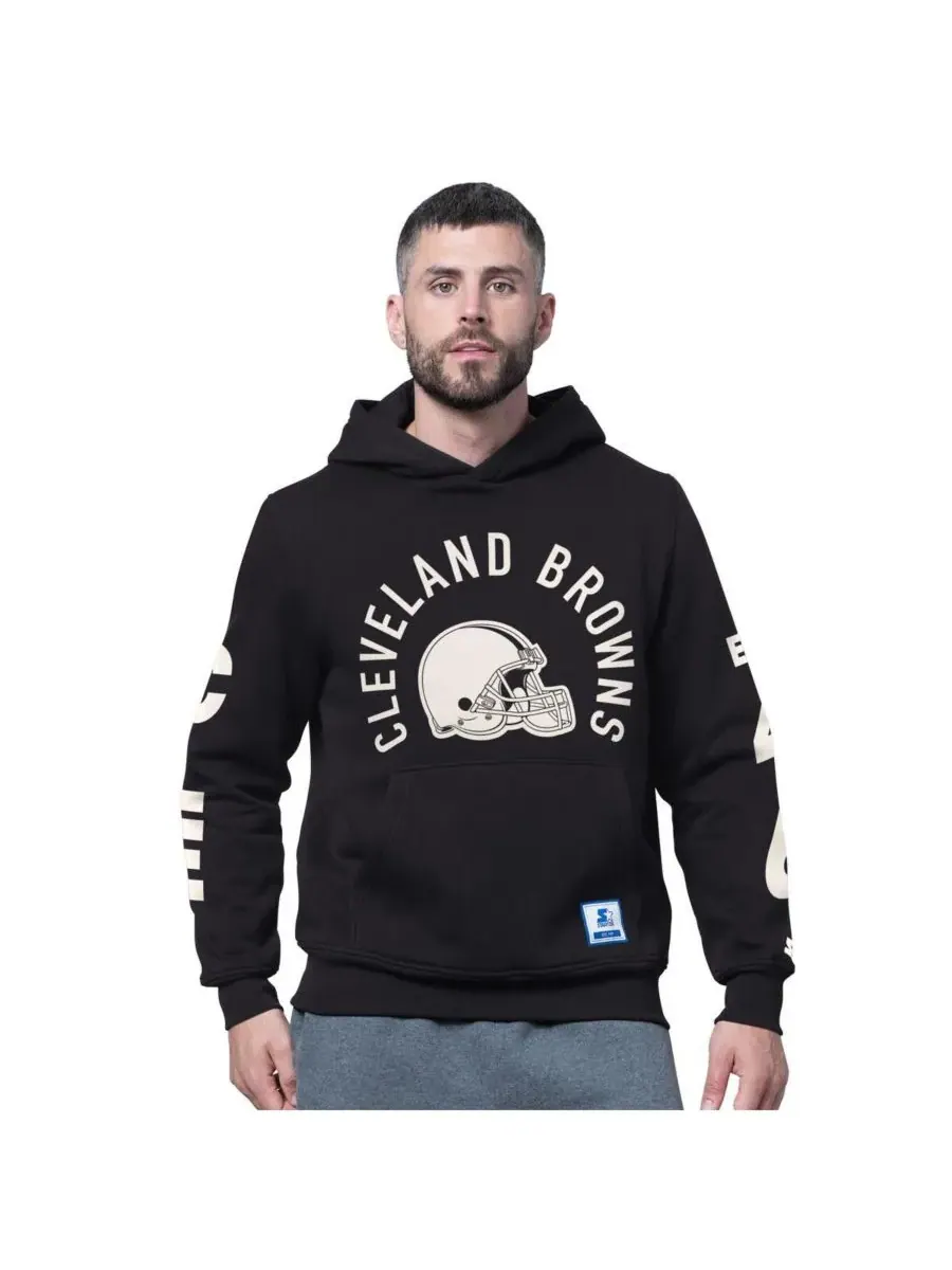 Starter Мужская черная флисовая толстовка с капюшоном Cleveland Browns Handoff — изображение 1 из 2, черный