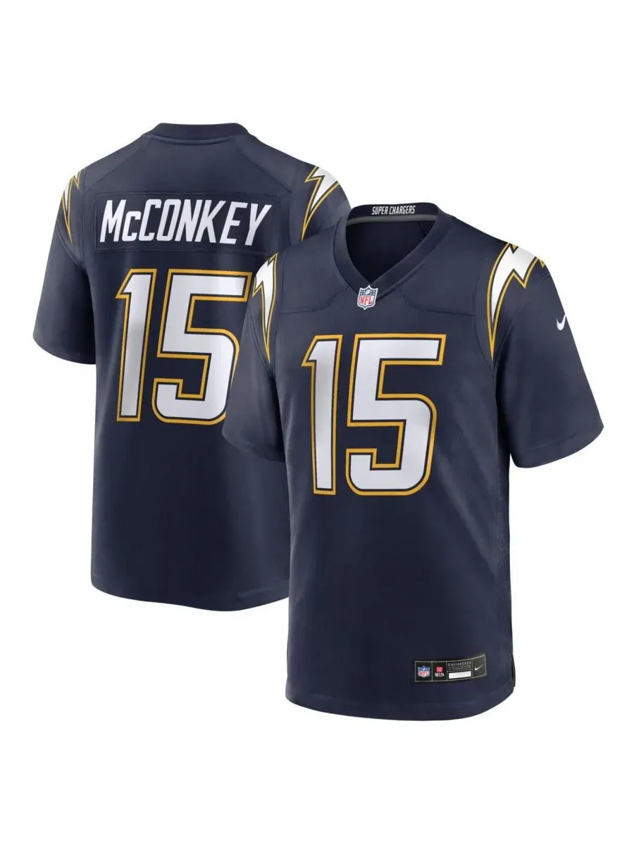 Nike Мужская темно-синяя футболка Ladd McConkey Los Angeles Chargers Alternate Super Chargers Game — изображение 1 из 3