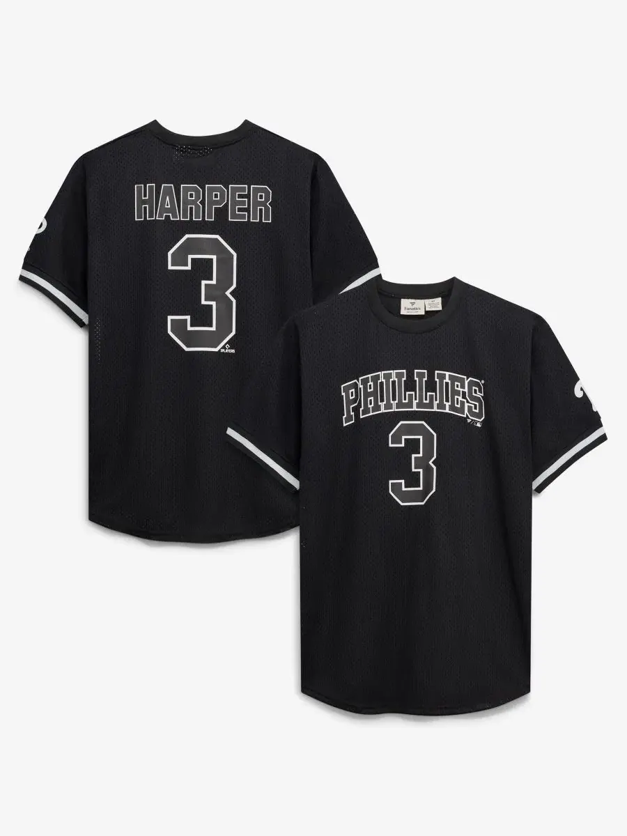 Футболка-джерси Bryce Harper Black/White Philadelphia Phillies Big & Tall Heavyweight Mesh Fanatics — изображение 1 из 3