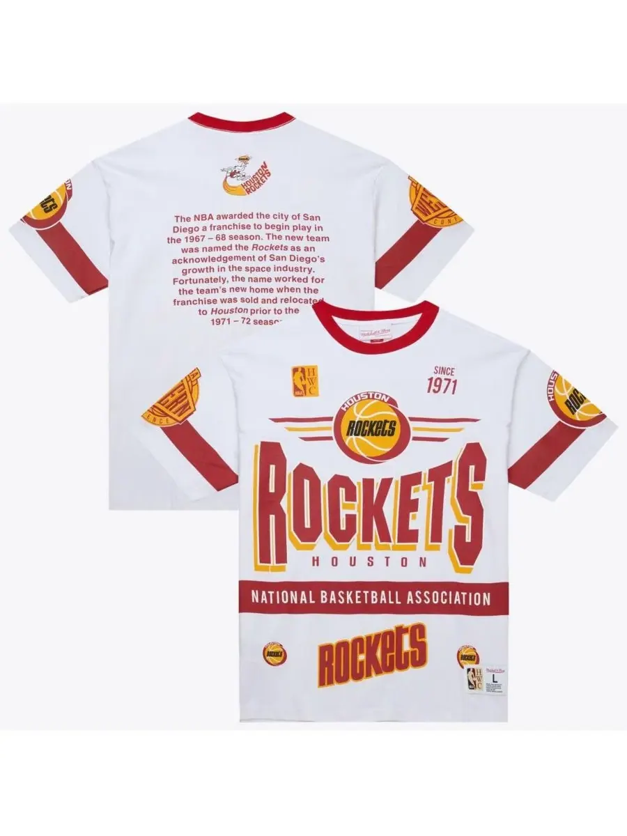 Футболка с принтом Houston Rockets Hardwood Classics Team Origins Vintage Logo Mitchell & Ness — изображение 1 из 5, белый