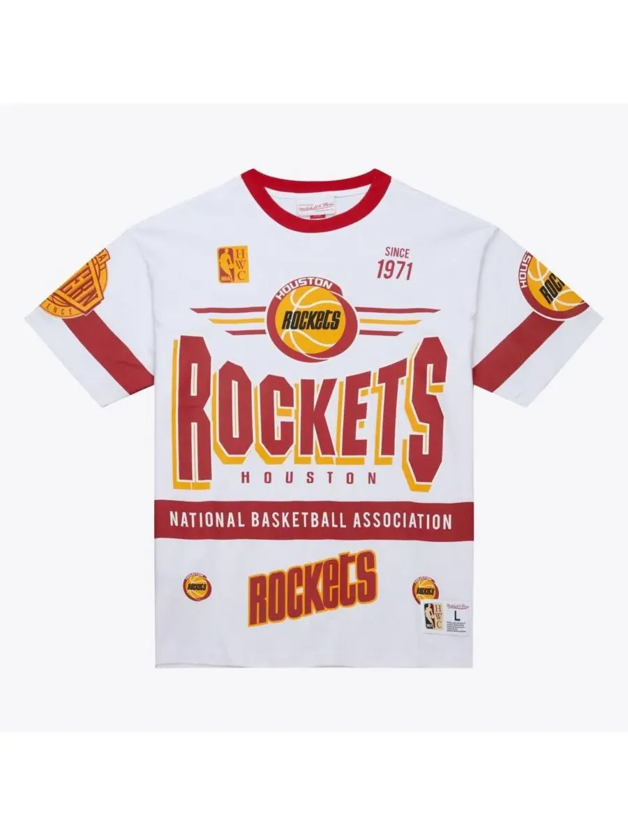 Футболка с принтом Houston Rockets Hardwood Classics Team Origins Vintage Logo Mitchell & Ness — изображение 2 из 5, белый