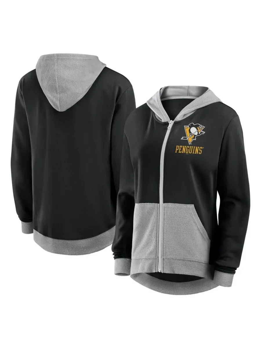 Logo Athletic Женская черная толстовка на молнии Pittsburgh Penguins Hit It из французской махровой — изображение 1 из 3