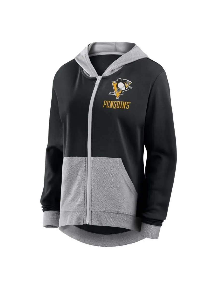 Logo Athletic Женская черная толстовка на молнии Pittsburgh Penguins Hit It из французской махровой — изображение 2 из 3