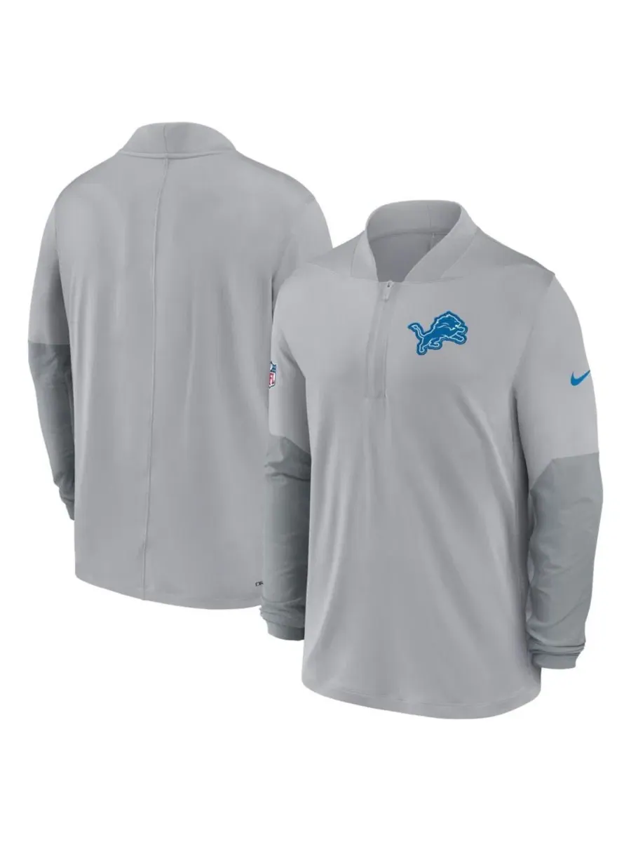 Мужская серая куртка-пуловер Nike с полузамком, Dri-FIT, Detroit Lions — изображение 1 из 3, серый