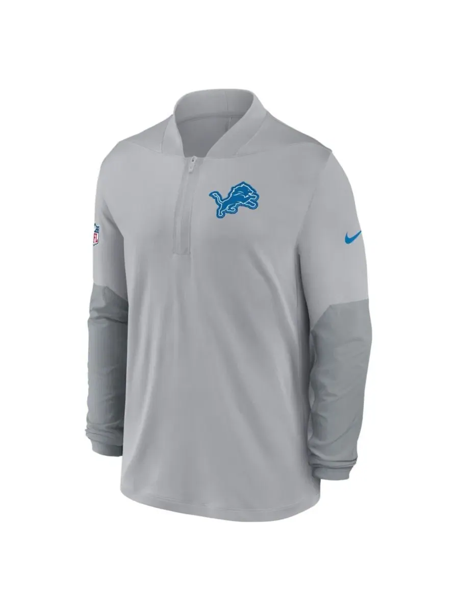 Мужская серая куртка-пуловер Nike с полузамком, Dri-FIT, Detroit Lions — изображение 2 из 3, серый