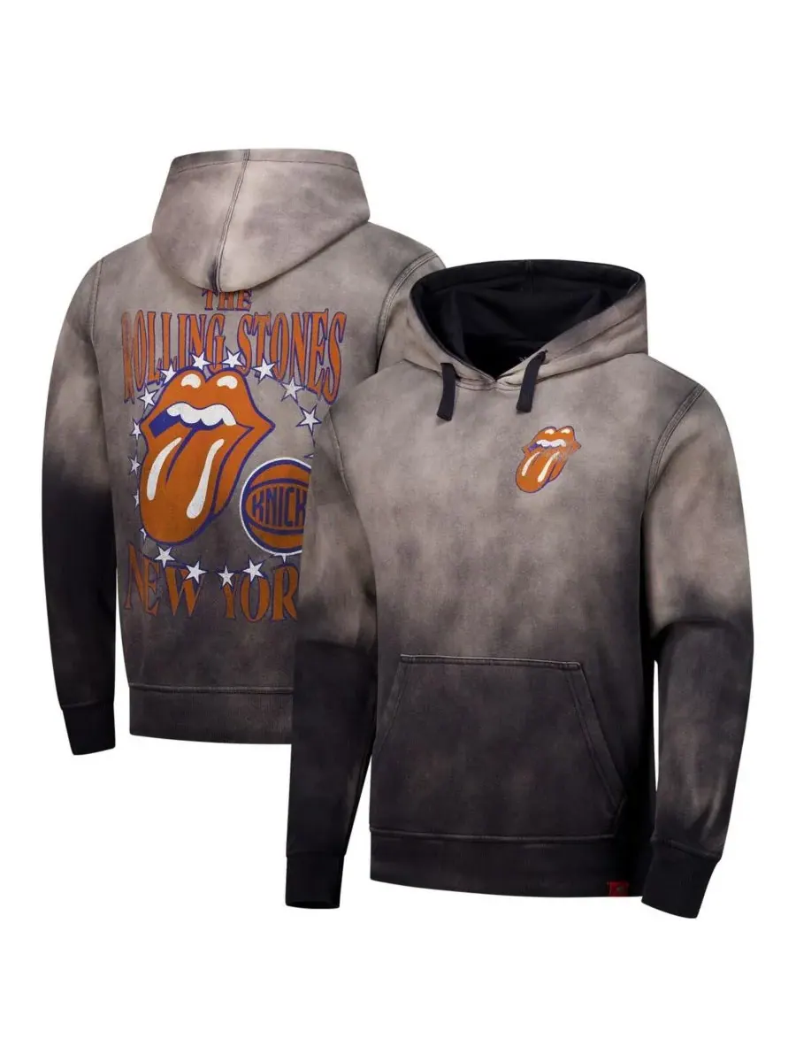 Sportiqe Мужская и женская серая толстовка с капюшоном Rolling Stones x New York Knicks Collab — изображение 1 из 3, серый