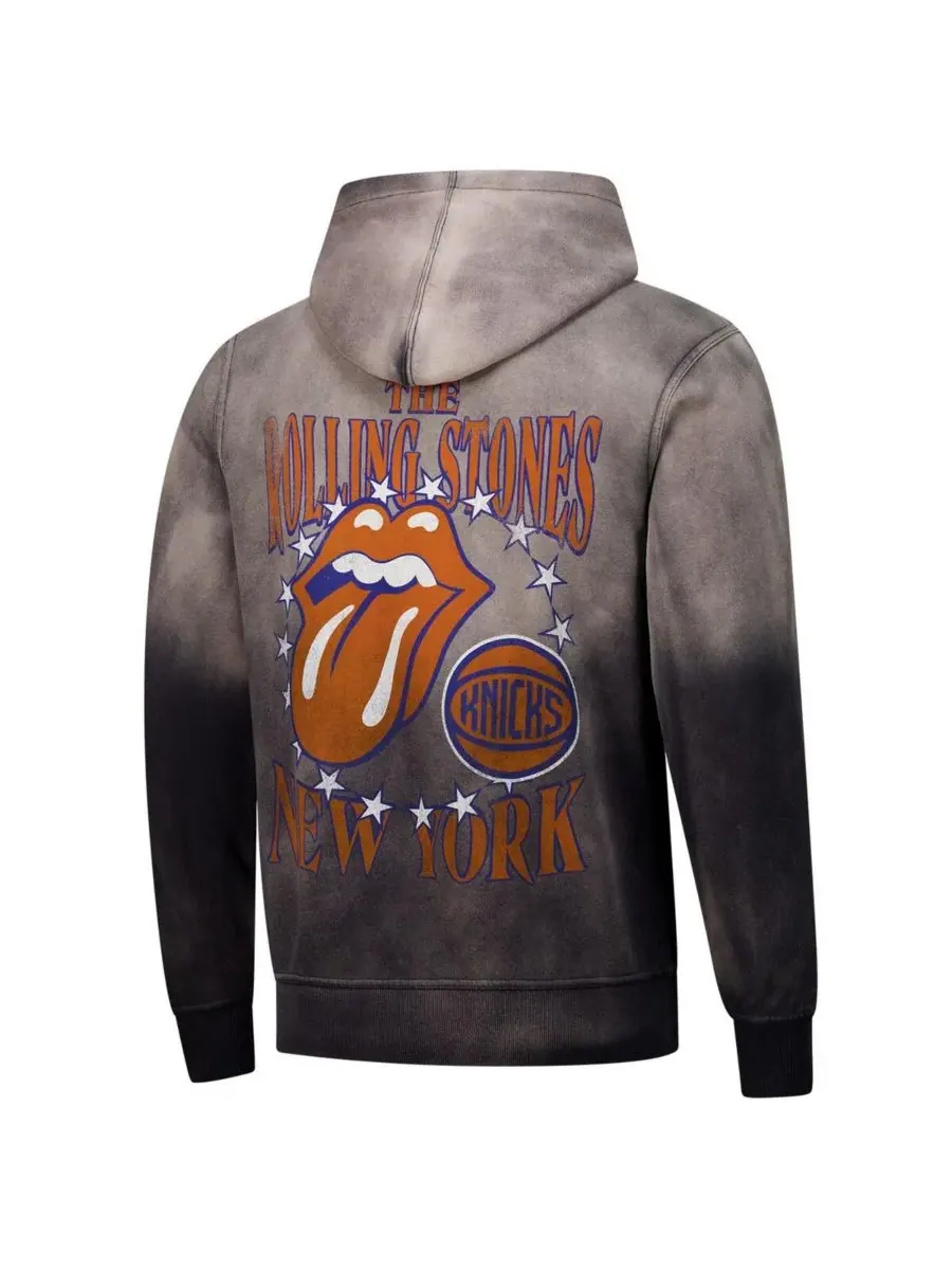Sportiqe Мужская и женская серая толстовка с капюшоном Rolling Stones x New York Knicks Collab — изображение 3 из 3, серый