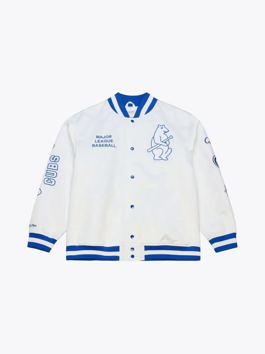 Куртка сатиновая легкая на кнопках Chicago Cubs Cooperstown Collection Mitchell & Ness — изображение 1 из 4, белый