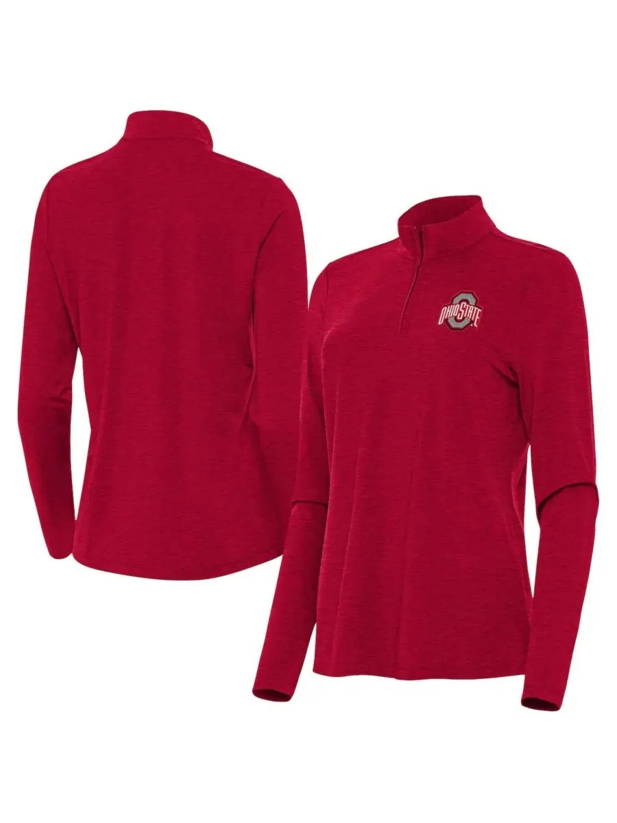 Женская блузка Heather Scarlet Ohio State Buckeyes Bright Quarter-Zip Top Antigua — изображение 1 из 3, красный