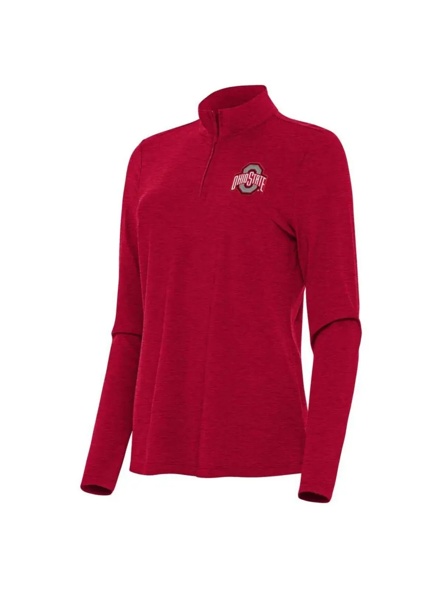 Женская блузка Heather Scarlet Ohio State Buckeyes Bright Quarter-Zip Top Antigua — изображение 2 из 3, красный