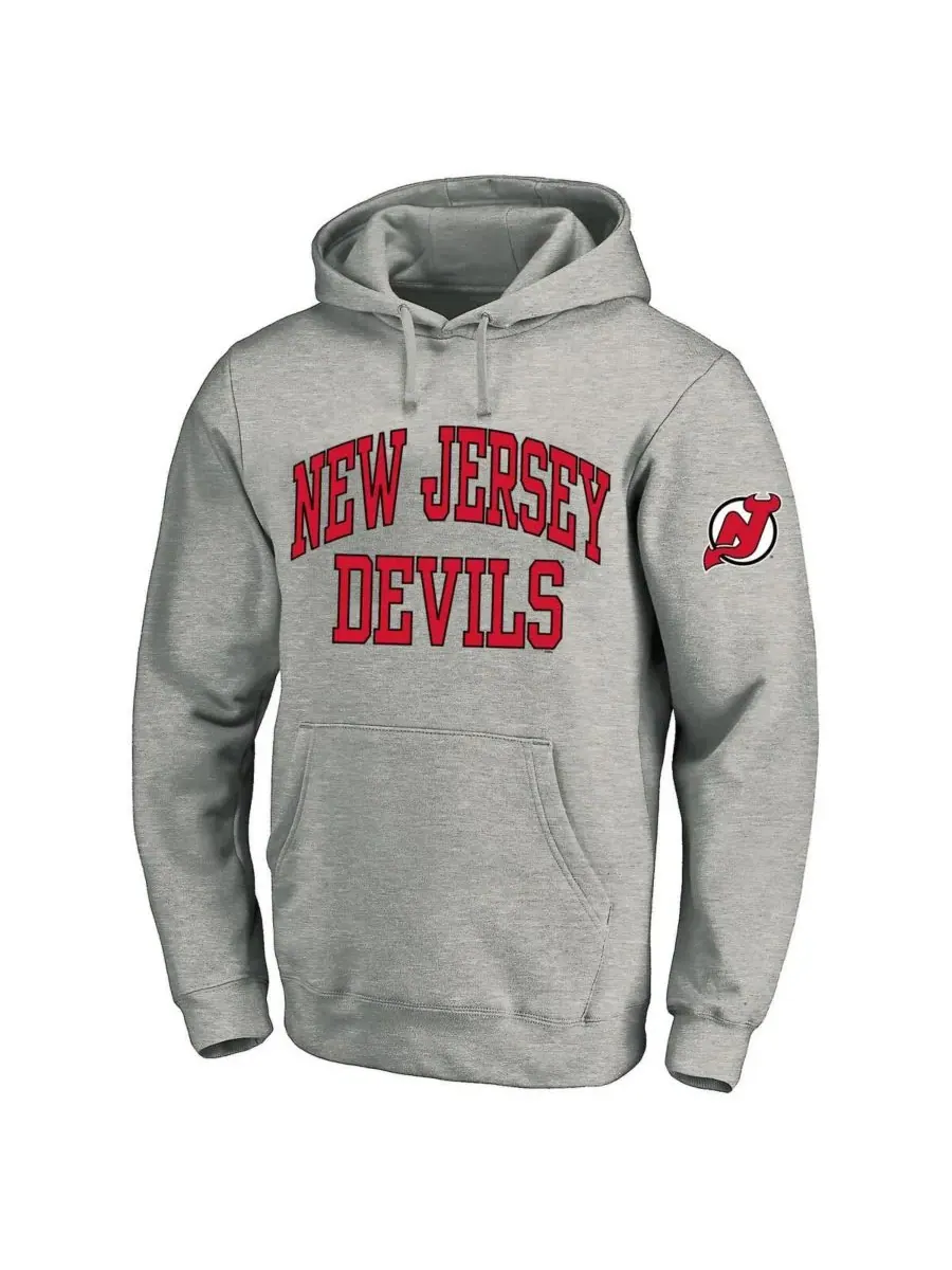 Fanatics Мужская флисовая толстовка с капюшоном New Jersey Devils серого меланжевого цвета, больших — изображение 1 из 1