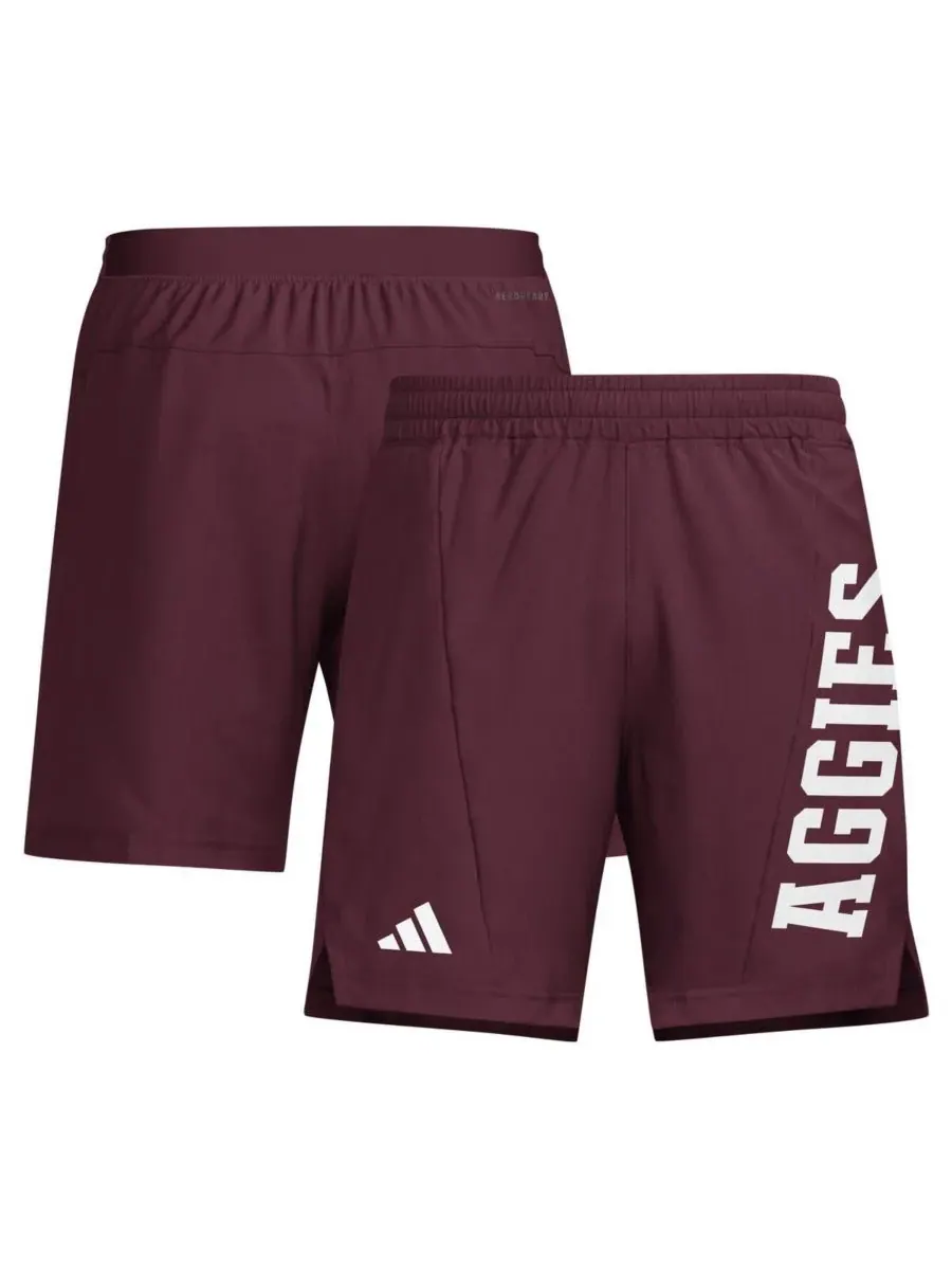 Adidas Мужские бордовые тренировочные шорты AEROREADY с символикой команды Texas AM Aggies — изображение 1 из 3, коричневый
