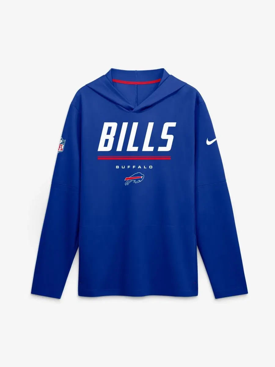 Футболка-худи с длинным рукавом, с капюшоном, Buffalo Bills Sideline Nike — изображение 1 из 2, королевский