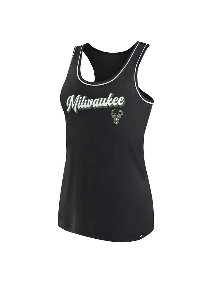 Женская черная майка с гоночной спинкой и логотипом Milwaukee Bucks Wordmark Fanatics — изображение 2 из 2