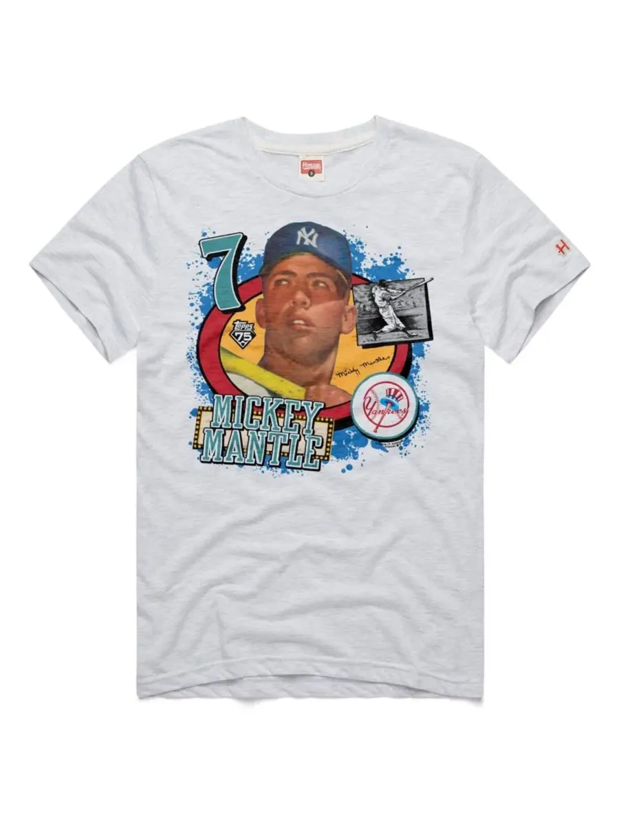 Футболка с графическим принтом Mickey Mantle Topps 75 Remix Homage — изображение 1 из 1, пепельный