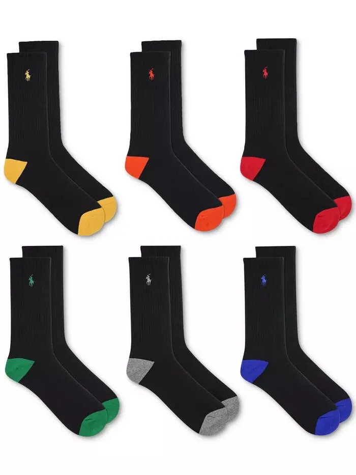 Мужские носки Performance Colored Heel Toe Crew Socks, 6 пар Polo Ralph Lauren — изображение 1 из 3