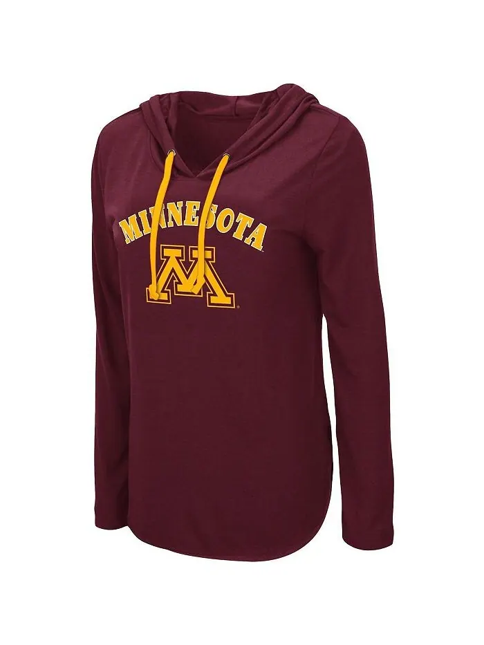Женская бордовая легкая футболка с длинными рукавами и капюшоном Minnesota Golden Gophers My Lover — изображение 2 из 3