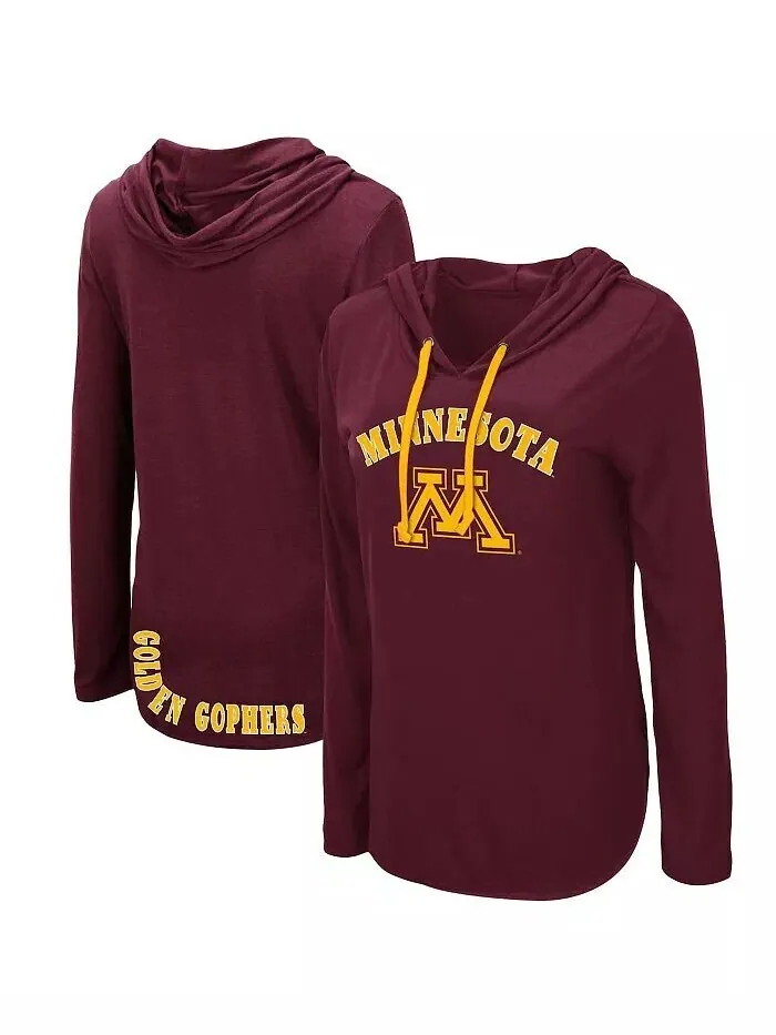 Женская бордовая легкая футболка с длинными рукавами и капюшоном Minnesota Golden Gophers My Lover