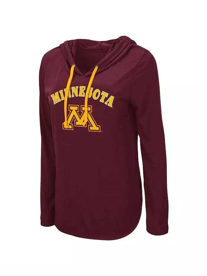 Женская бордовая легкая футболка с длинными рукавами и капюшоном Minnesota Golden Gophers My Lover — изображение 2 из 3
