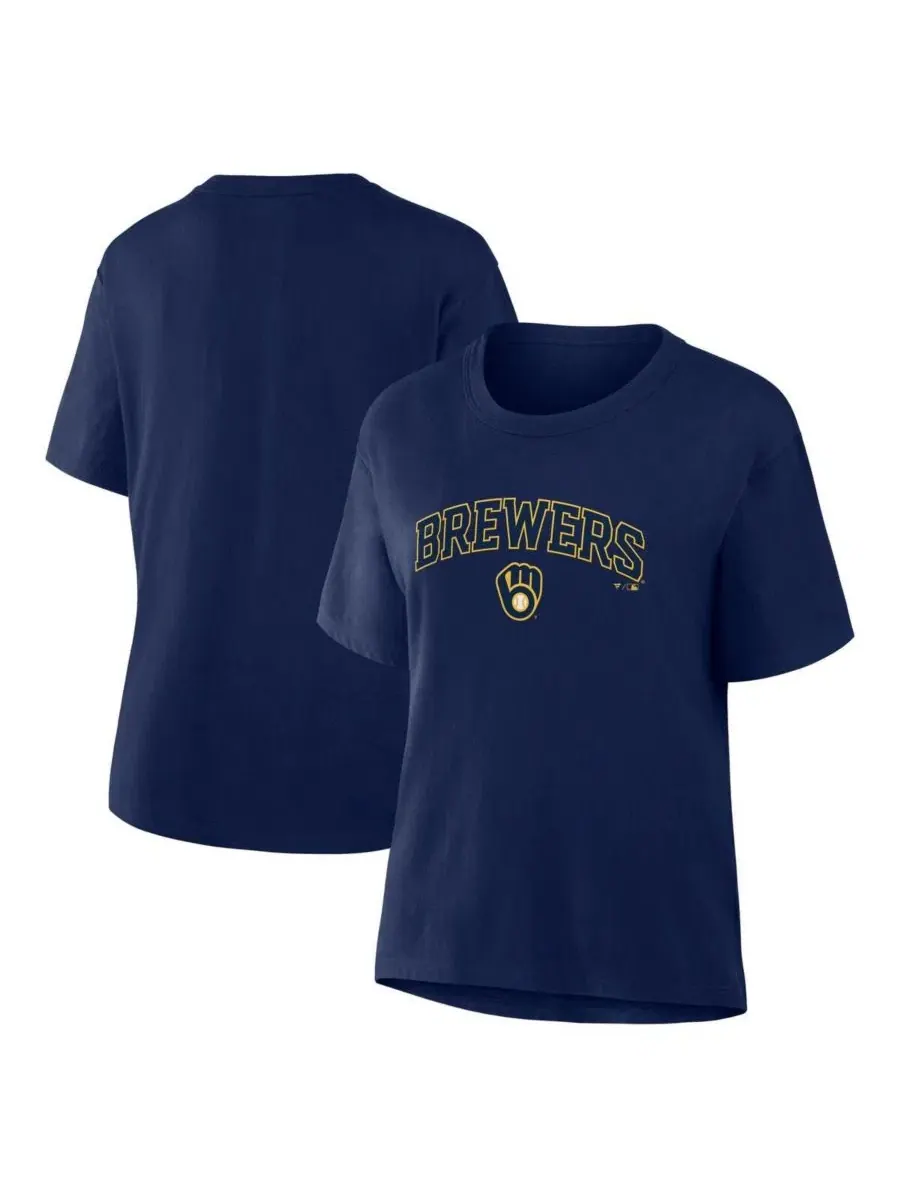 Футболка женская с принтом Lockup Legacy Milwaukee Brewers Fanatics — изображение 1 из 3, темно-синий