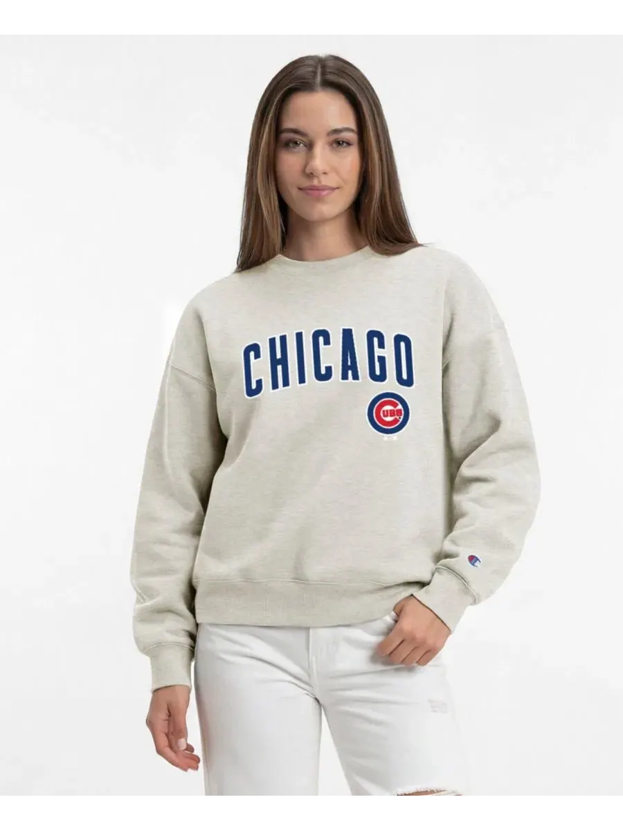 Свитшот женский свободного кроя с опущенным плечом Chicago Cubs Champion — изображение 1 из 5, овсяный