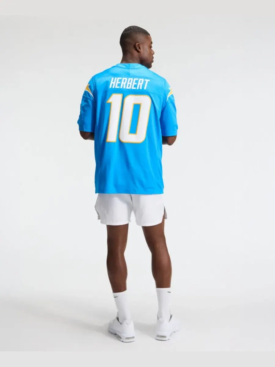 Мужская футболка с длинным рукавом Justin Herbert Powder Blue Los Angeles Chargers Vapor F.U.S.E — изображение 2 из 5, синий